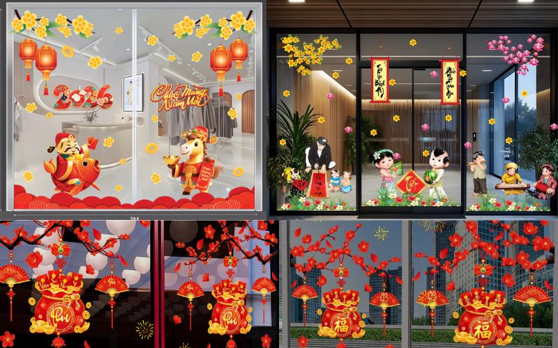 Decal cửa kính văn phòng ngày Tết