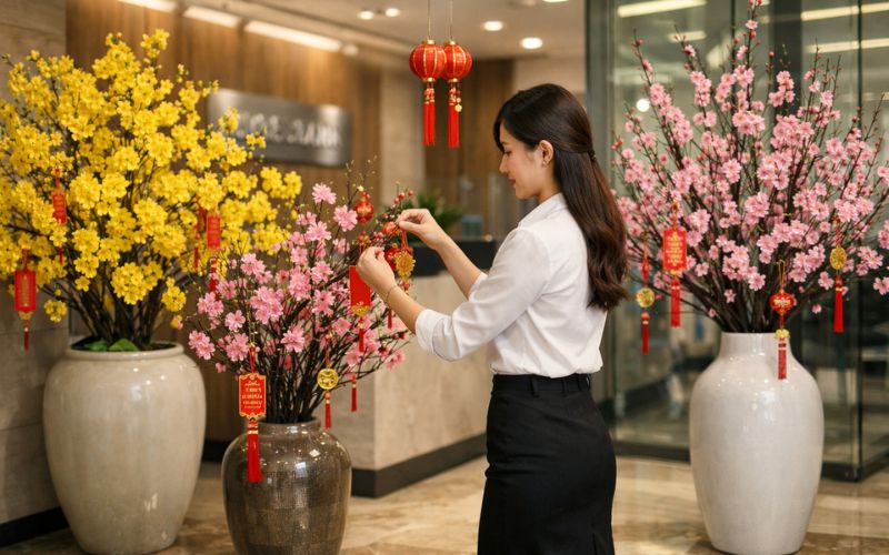 Trang trí ngày Tết tại văn phòng bằng hoa tươi