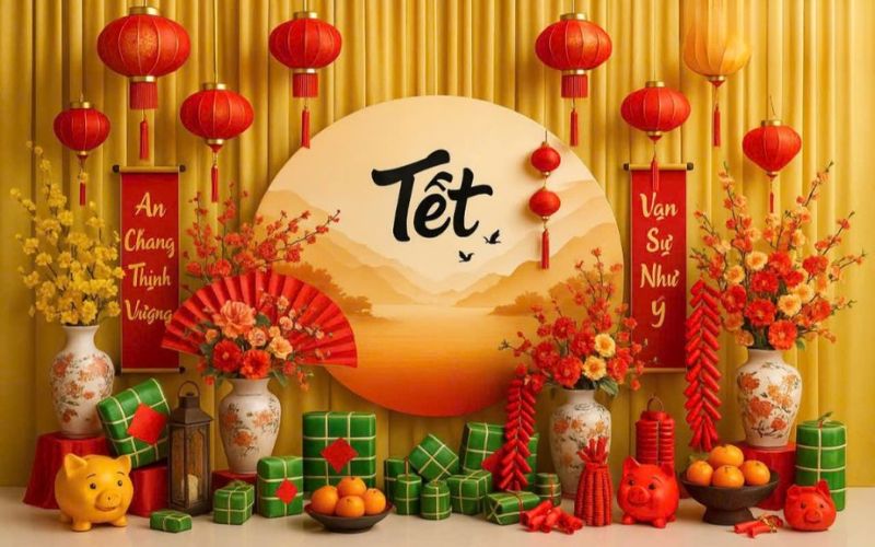 Trang trí văn phòng tết bằng pháo giả