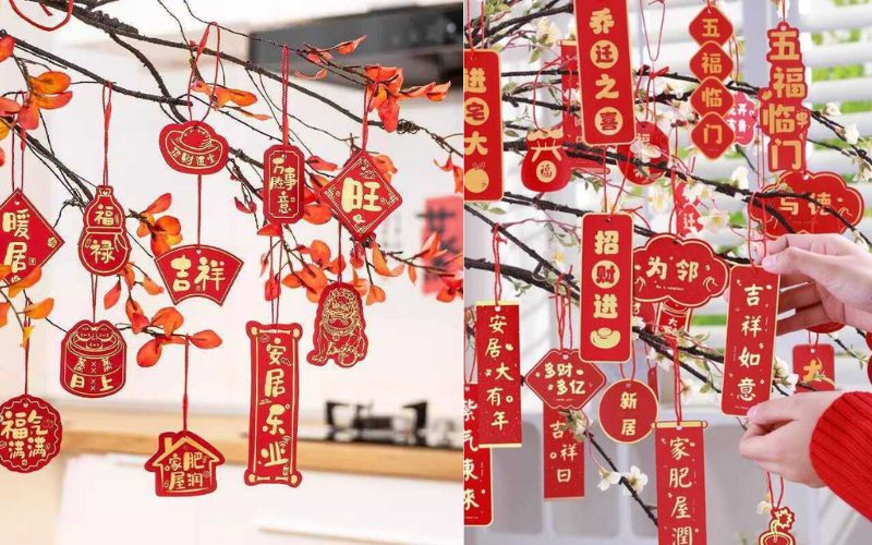 Treo bùa may mắn decor văn phòng ngày Tết