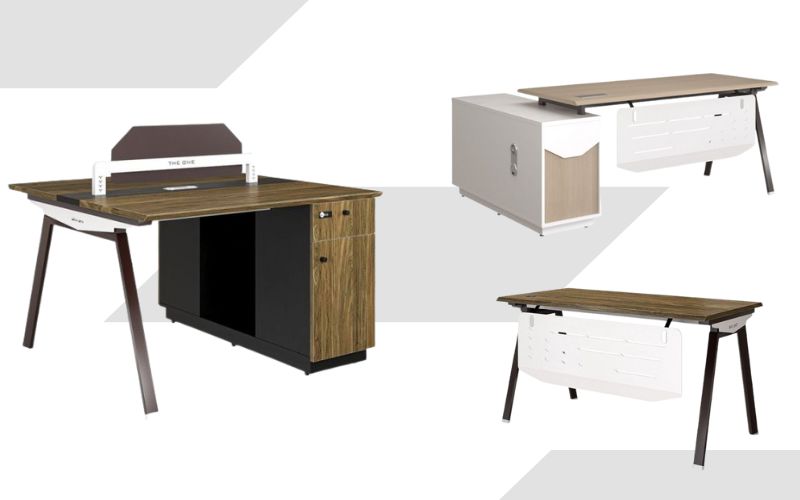 Bàn làm việc có chân bàn kim loại