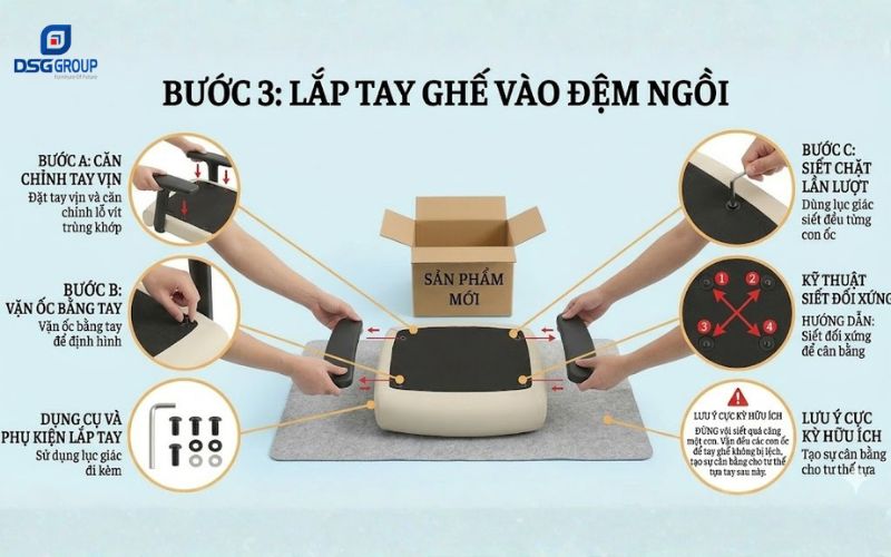 Cách lắp tay ghế vào đệm ngồi 
