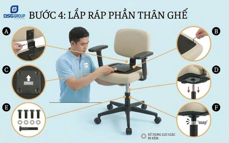 Ráp phần thân ghế với các bộ phận với nhau