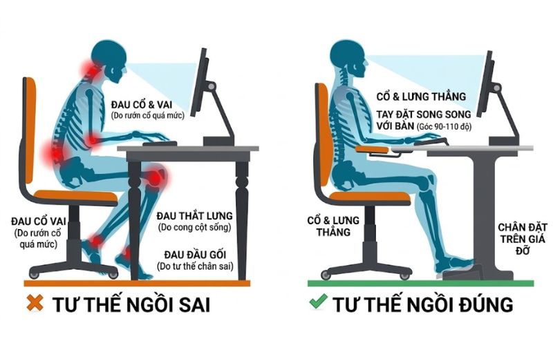 Tư thế chân đúng khi ngồi làm việc 