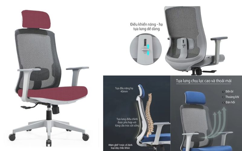 Ghế màu đỏ LMT189A-1 với thiết kế tựa lưng chuẩn công thái học
